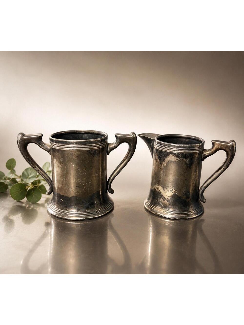 Guaranteed Plate 1900s Silver Plate Creamer Sugar Bowl Set #833, AS IS